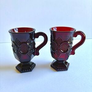 Avon Cape Cod Ruby Red Glass Pedestal Mugs Set of 2 Vintage